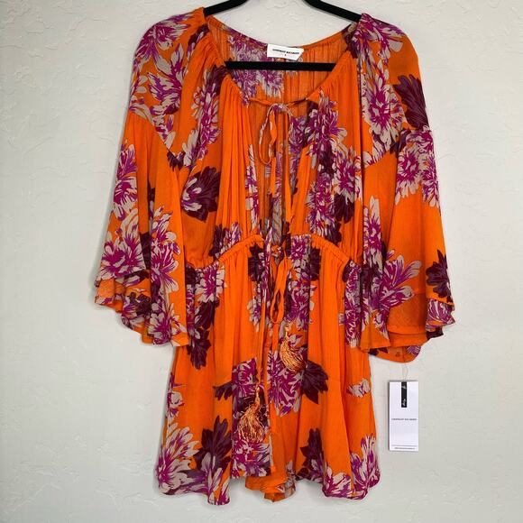 Goodnight Macaroon NWT Orange Floral Boho Romper Small - Picture 11 of 11